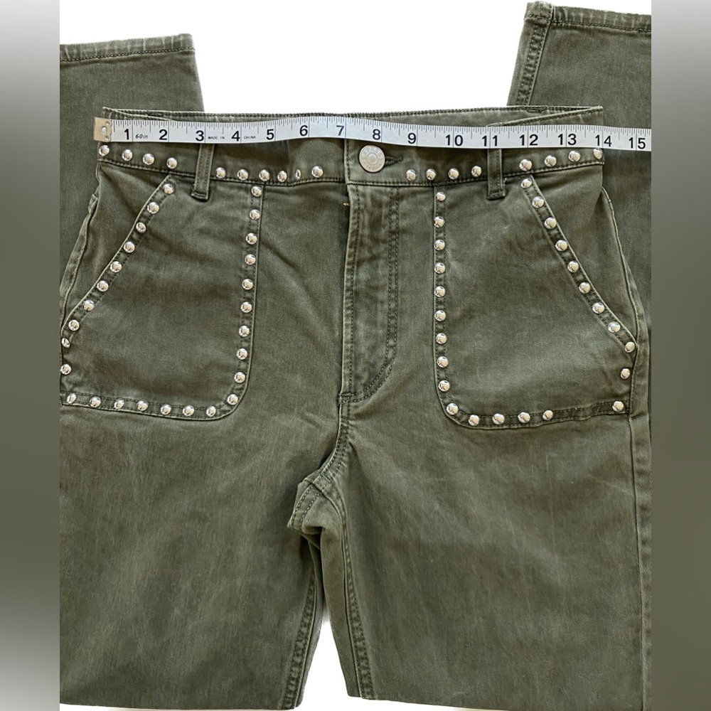 Express High Rise Studded Skinny Jeans Olive Green size 4S 4C - Picture 6 of 10
